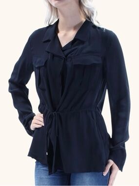 NWT Theory Karafinna navy silk blouse sz S